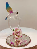 Handcrafted Glass Hummingbird "I Love You" Heart Figurine with Crystals