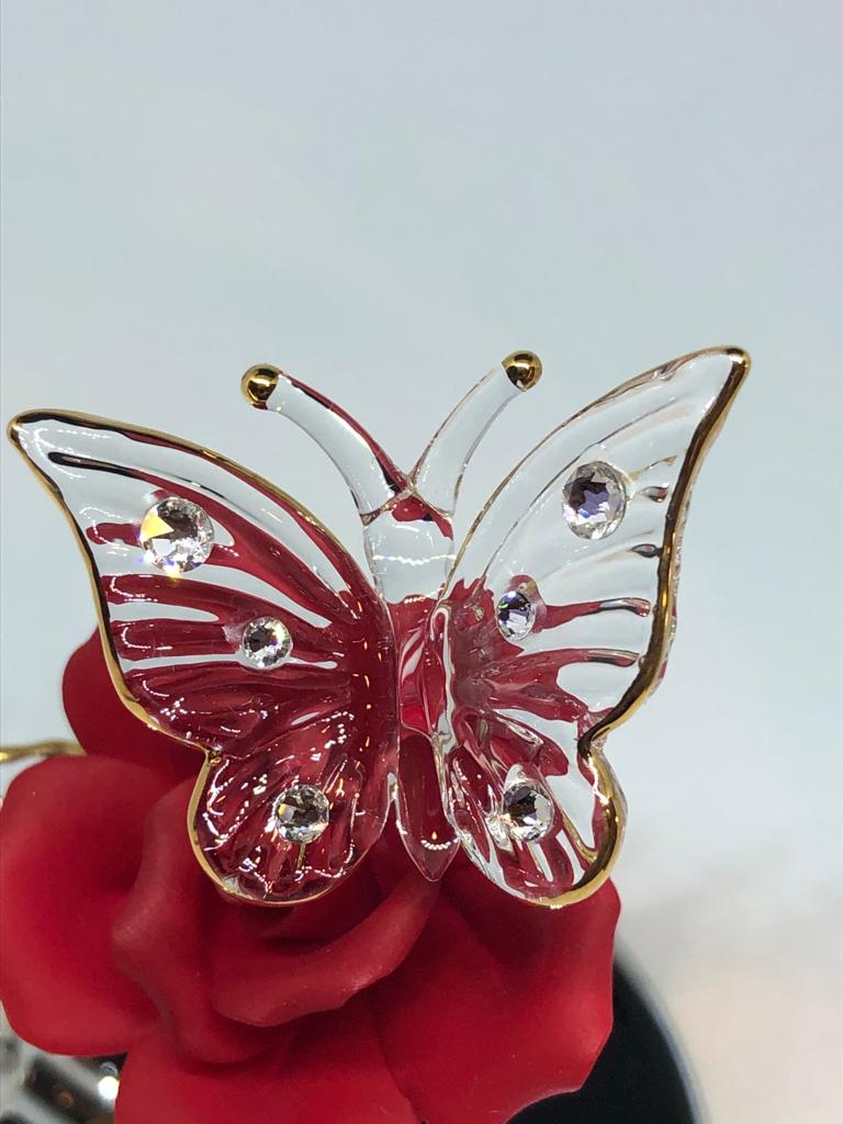 "I Love You" Butterfly with Red Rose Glass Figurine Gift