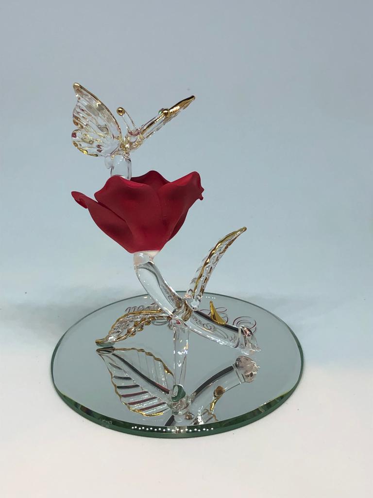 Glass Baron Butterfly with Red Rose I Love You Figurine