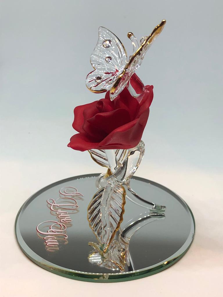 Glass Baron Butterfly with Red Rose I Love You Figurine