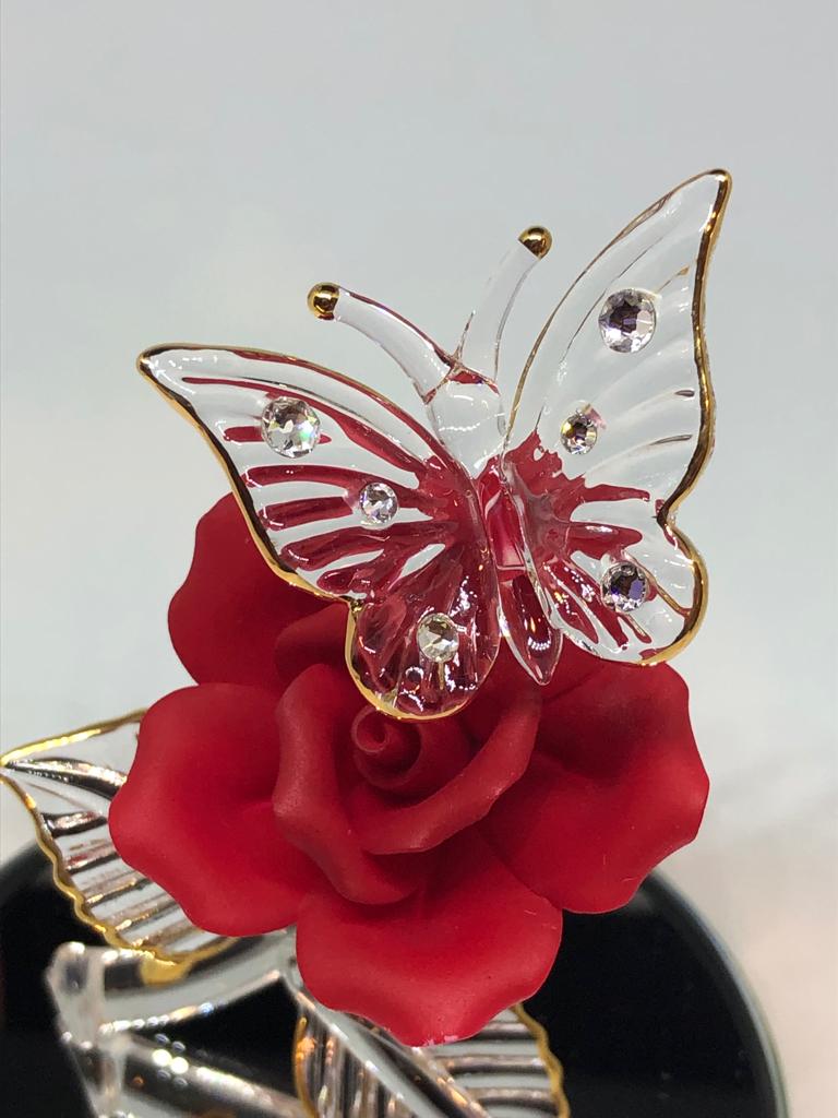 Glass Baron Butterfly with Red Rose I Love You Figurine