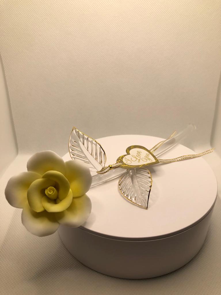 Glass Baron Yellow Rose Figurine with 22kt Gold Accents