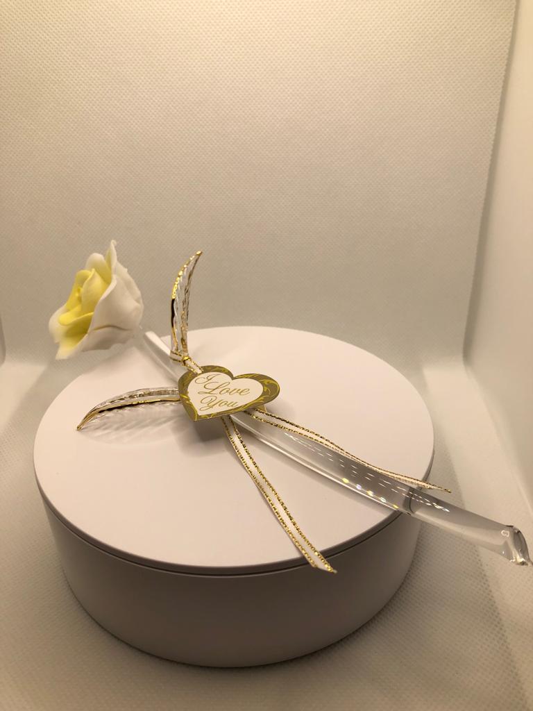 Glass Baron Yellow Rose Figurine with 22kt Gold Accents
