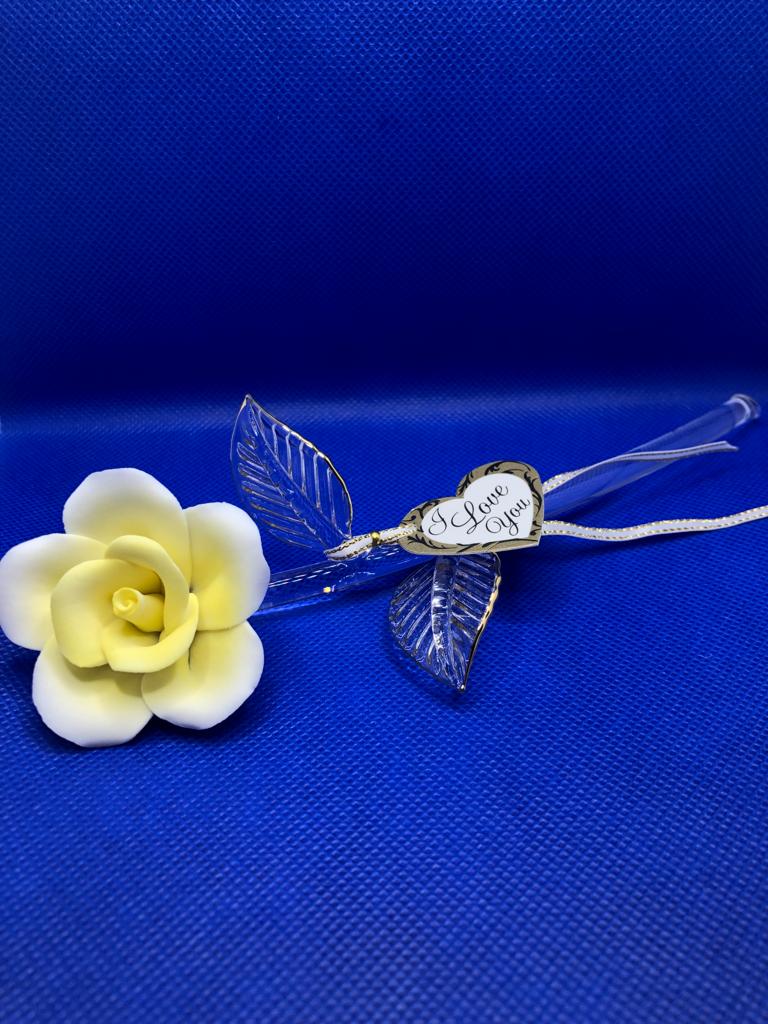 Glass Baron Yellow Rose Figurine with 22kt Gold Accents