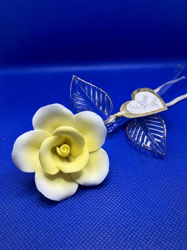 Glass Baron Yellow Rose Figurine with 22kt Gold Accents