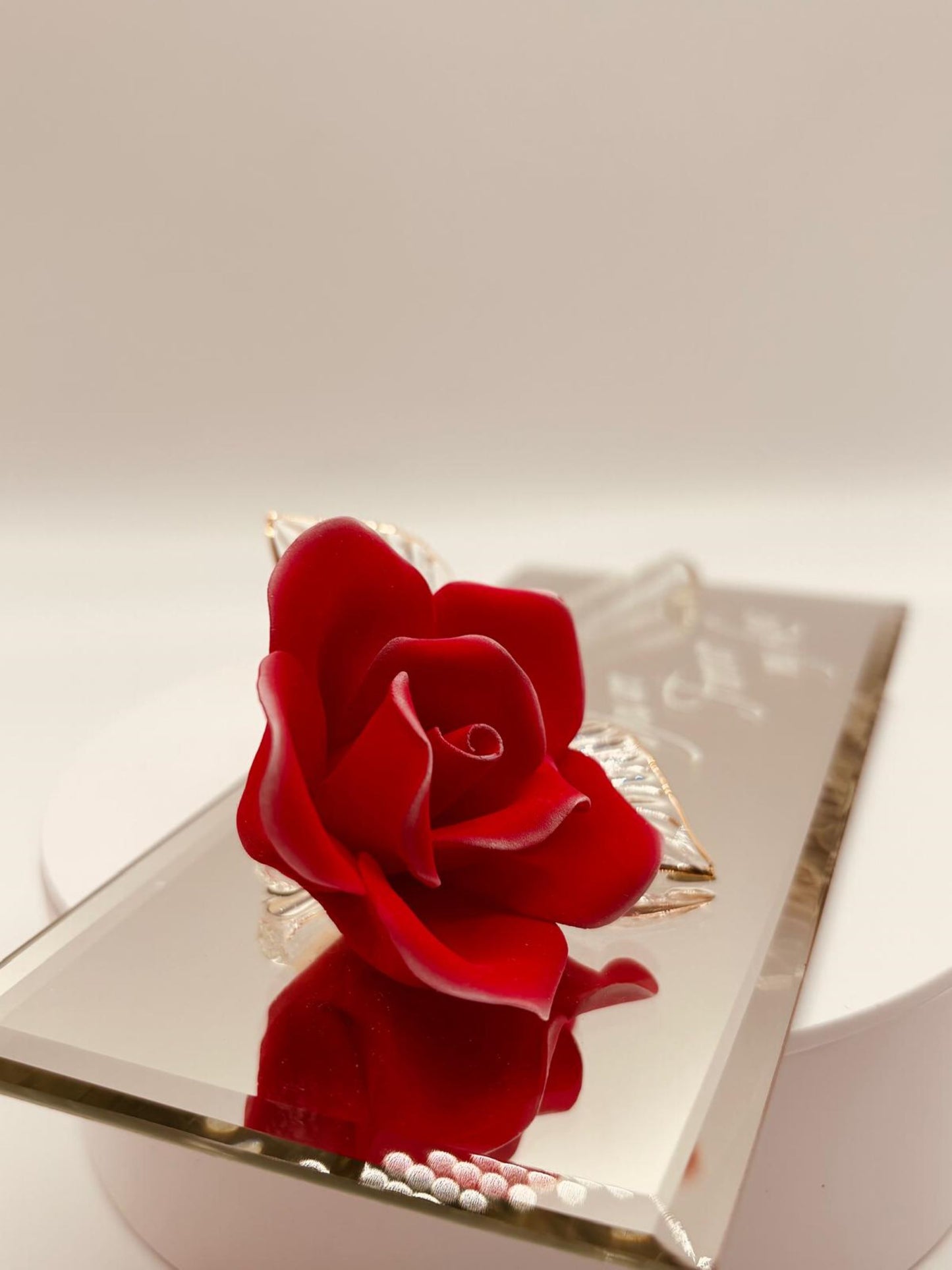 Red Rose Forever My Love Figurine with 22Kt Gold and Mirrored Base
