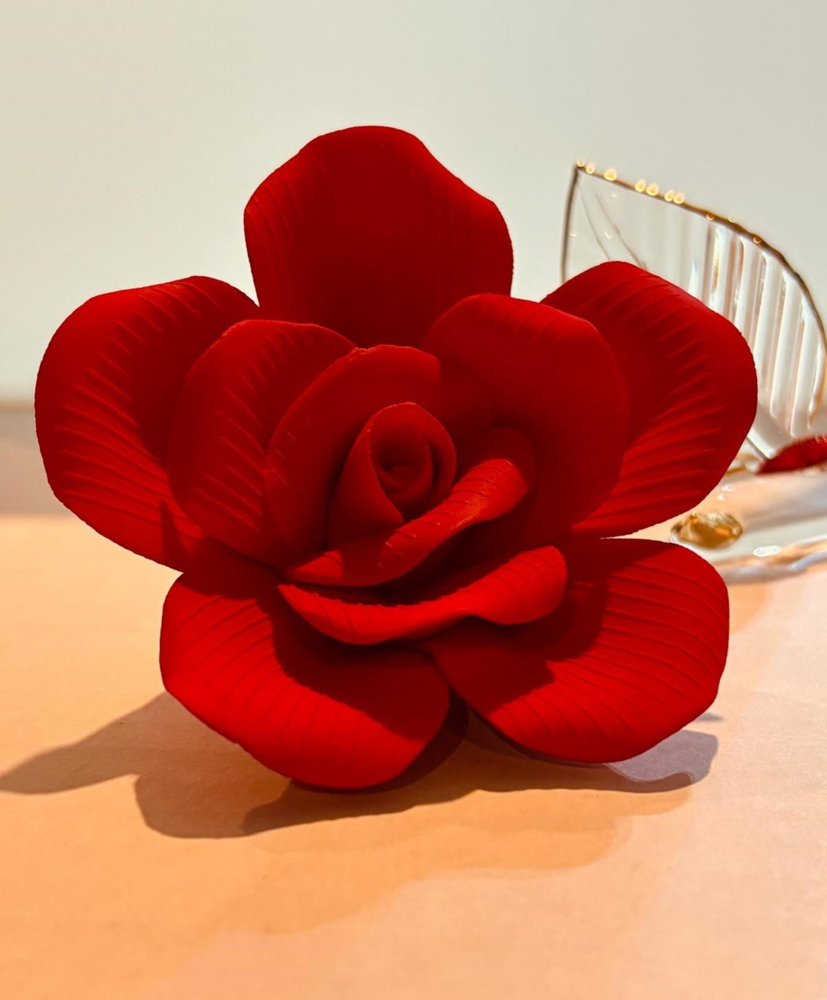 Porcelain Red Rose, Long Stem Rose Figurine, Rose Flower Decor, Romantic Gift