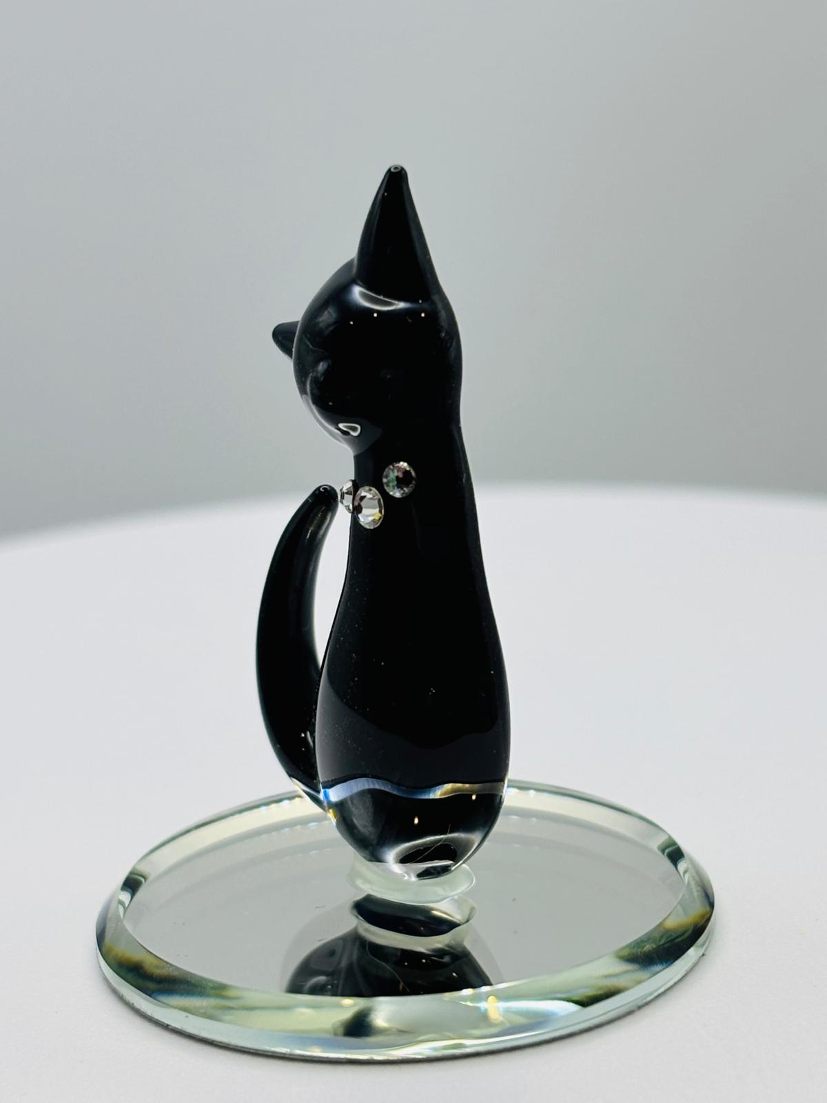 Black Cat Glass Figurine Handcrafted Cat Lover Gift Home Decor