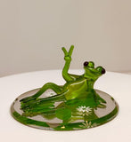 Peace is Good Frog Figurine Handcrafted Glass Frog Collectible