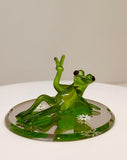 Peace is Good Frog Figurine Handcrafted Glass Frog Collectible