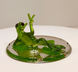 Peace is Good Frog Figurine Handcrafted Glass Frog Collectible
