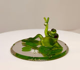 Peace is Good Frog Figurine Handcrafted Glass Frog Collectible