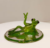 Peace is Good Frog Figurine Handcrafted Glass Frog Collectible
