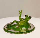 Peace is Good Frog Figurine Handcrafted Glass Frog Collectible
