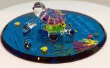 Sea Turtle Figurine "Happy Place" Ocean Beach Glass Decor with Crystals
