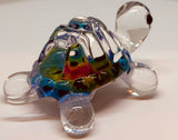 Handcrafted Tie-Dye Glass Turtle Figurine with Jet Black Crystal Eyes