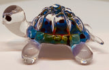 Handcrafted Tie-Dye Glass Turtle Figurine with Jet Black Crystal Eyes
