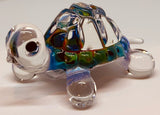 Handcrafted Tie-Dye Glass Turtle Figurine with Jet Black Crystal Eyes