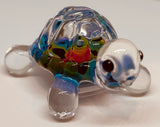Handcrafted Tie-Dye Glass Turtle Figurine with Jet Black Crystal Eyes