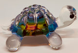 Handcrafted Tie-Dye Glass Turtle Figurine with Jet Black Crystal Eyes