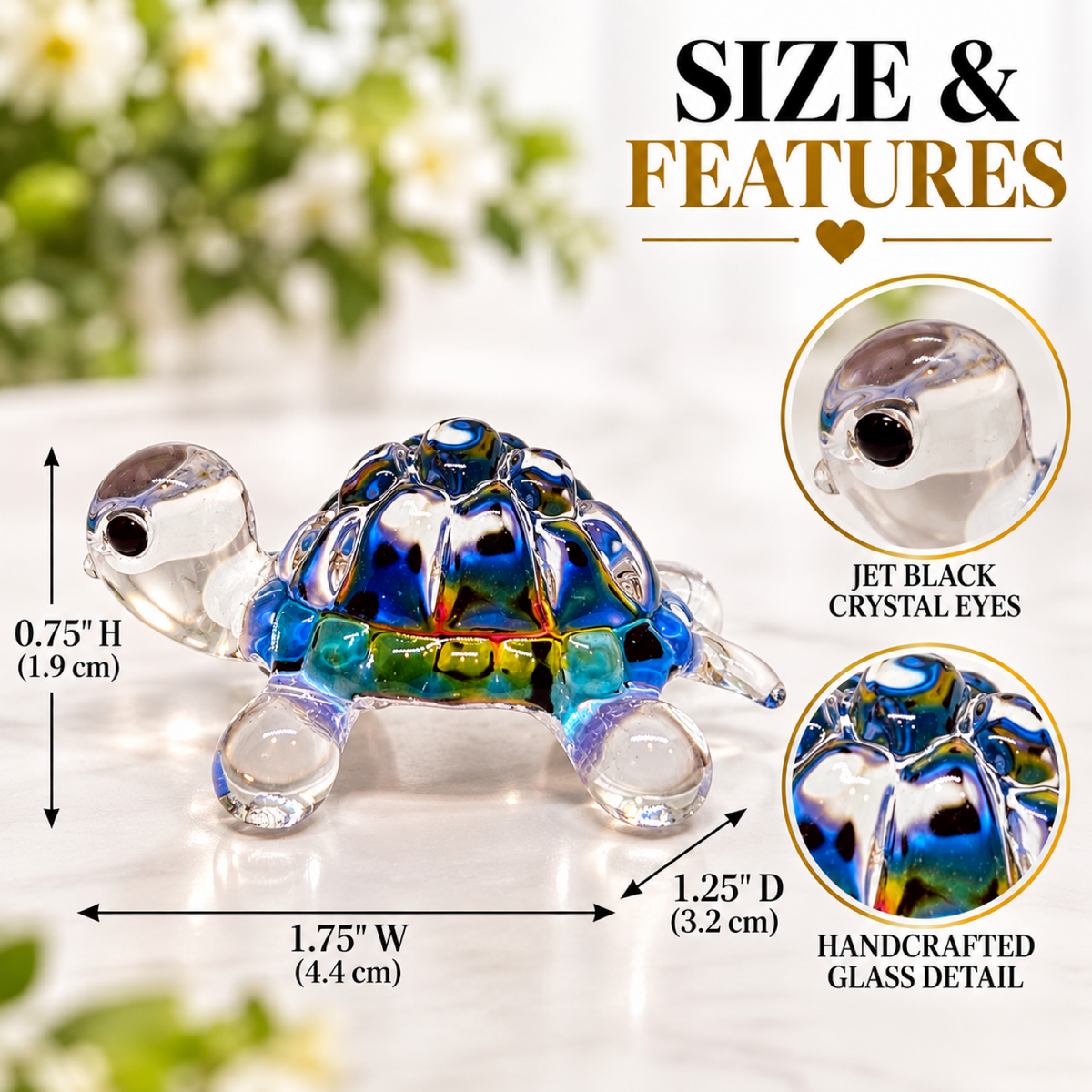 Glass Turtle Figurine, Handcrafted Tie-Dye Turtle, Turtle Lover Gift, Sea Turtle Decor, Green Crystal Eyes
