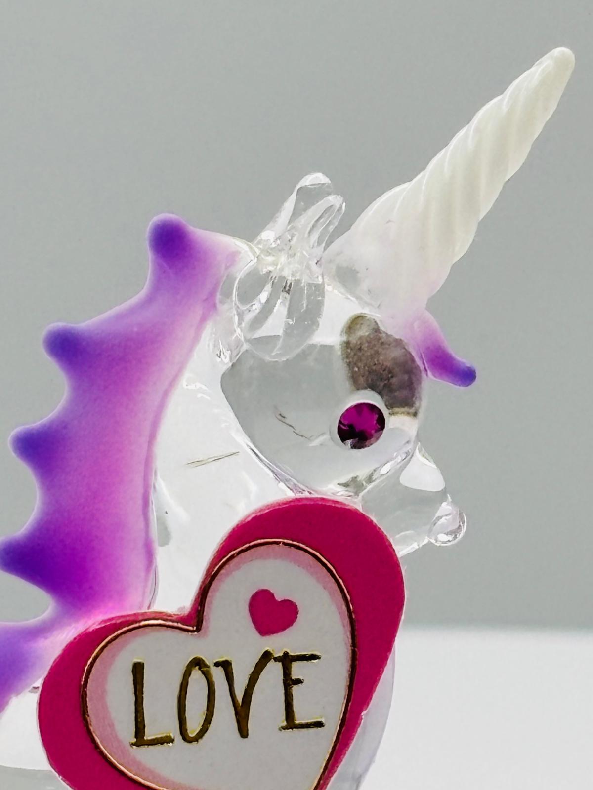 Glass Unicorn Love Figurine Fantasy Unicorn Gift with Heart Decor Collectible Display