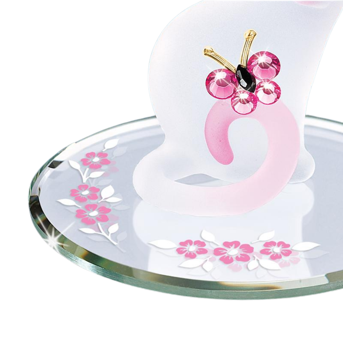 Pink Glass Cat Figurine with Butterfly Cute Cat Lover Gift Collectible Decor