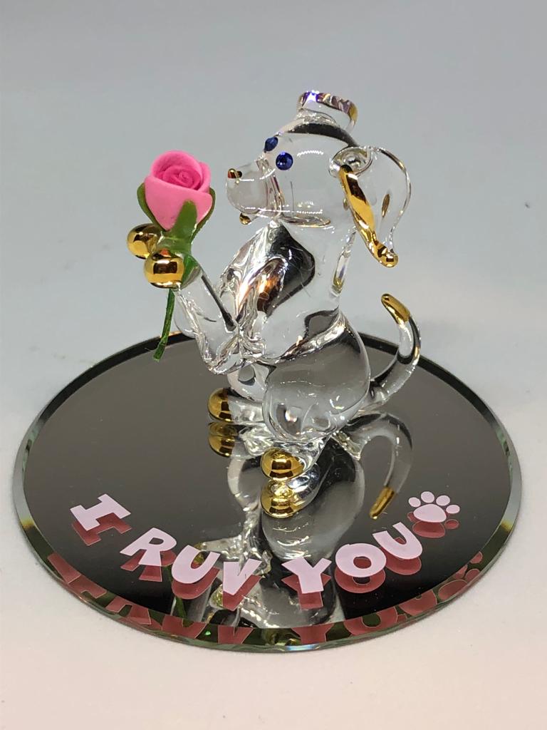 Glass Dog Figurine Accented with Crystals & 22kt Gold Accents