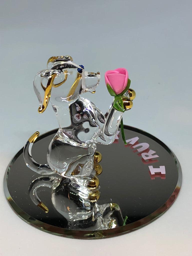 Glass Dog Figurine Accented with Crystals & 22kt Gold Accents