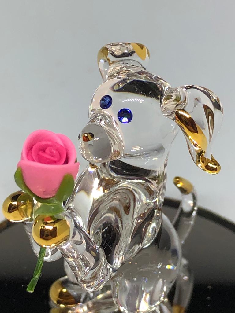 Glass Dog Figurine Accented with Crystals & 22kt Gold Accents