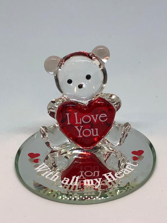 Glass Bear & Red Heart Figurine, I Love You Bear, Valentine's Day Gift, Handmade Gift for Couples, Gifts for Wife, Mom, Home Decor