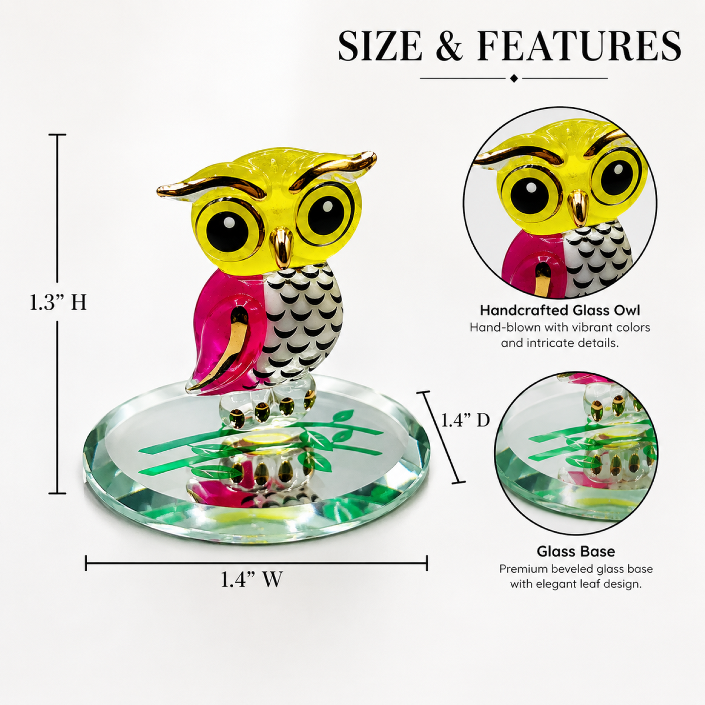Glass Owl Figurine – Handcrafted Bird Statue, Home Decor, Collectible Gift