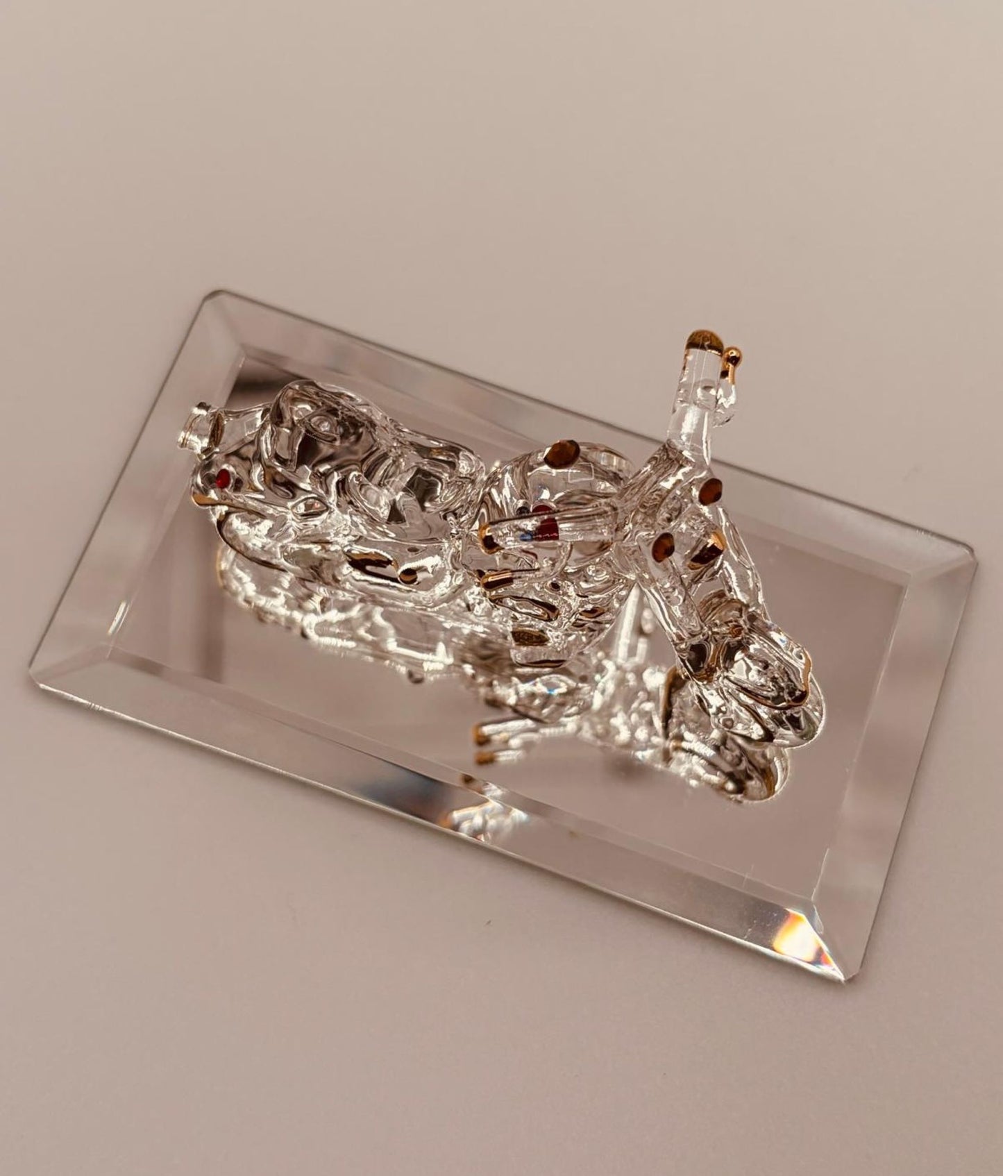 Motorcycle Glass Figurine | Handcrafted Biker Decor with Crystal and Gold Accents