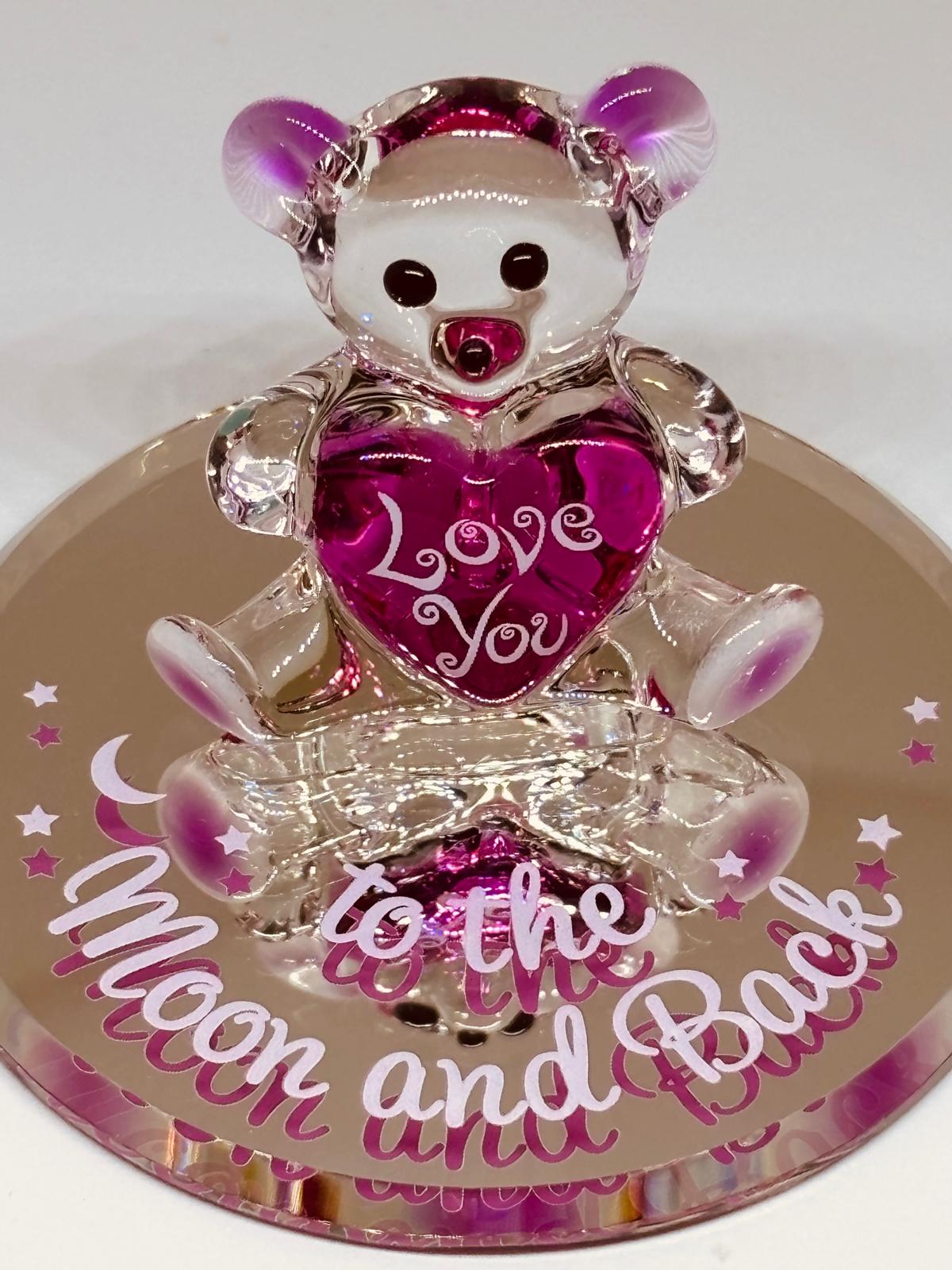 Moon & Back Bear Figurine on Glass Mirror Handcrafted Love You Gift