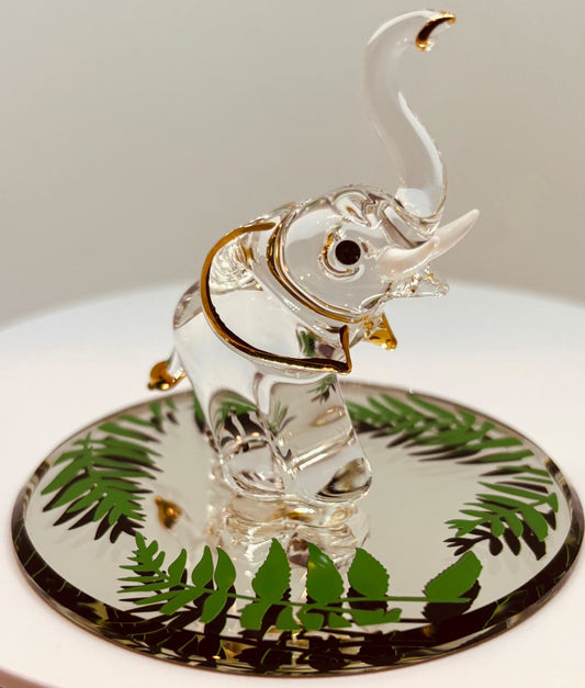 Elephant in the Wild Figurine with Crystals and 22Kt Gold Handcrafted Glass