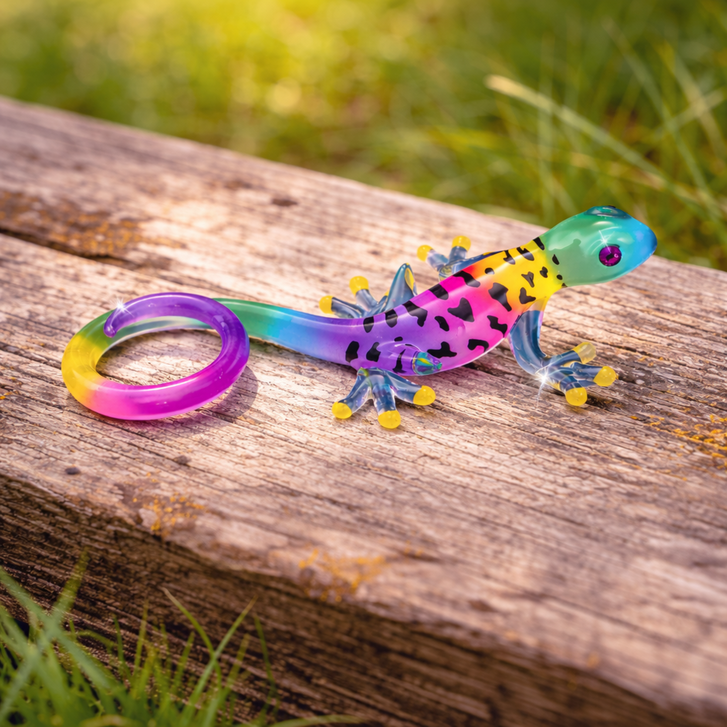 Colorful Gecko Figurine Glass Lizard Decor Tropical Animal Sculpture Small Reptile Gift Island Theme
