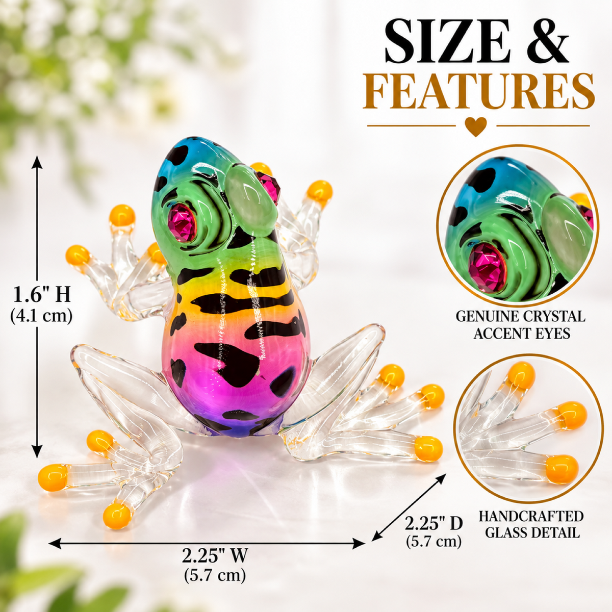 Glass Frog Figurine, Handcrafted Colorful Frog, Frog Lover Gift, Frog Decor, Pink Crystal Eyes