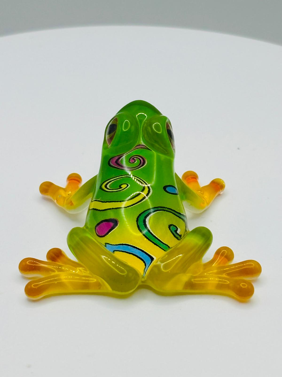Green Glass Frog Figurine Colorful Curly Frog Collectible Animal Decor