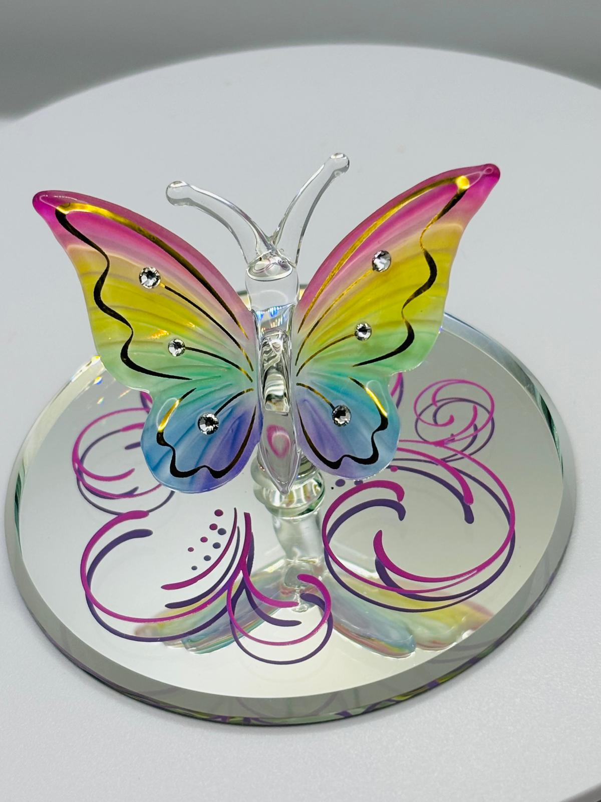 Rainbow Flutter Butterfly Glass Figurine Handcrafted Colorful Butterfly Decor