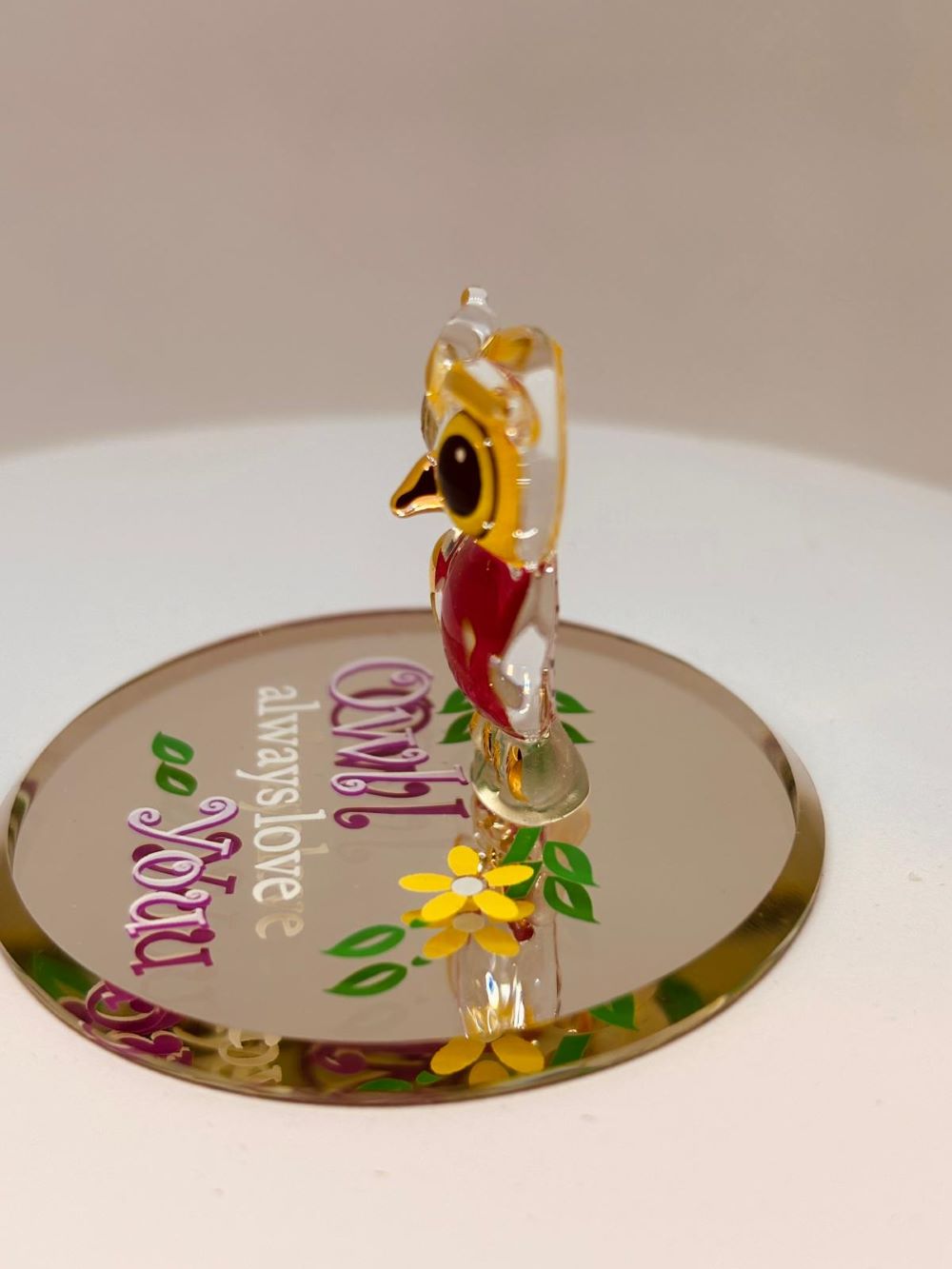 Glass Owl Figurine – Owl Always Love You Gift, Romantic Gift for Her, Owl Collectible, Valentine's Day & Anniversary Gift