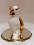 Clear and Gold Owl Figurine | Handcrafted Glass Owl with Gold Accents