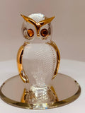 Clear and Gold Owl Figurine | Handcrafted Glass Owl with Gold Accents