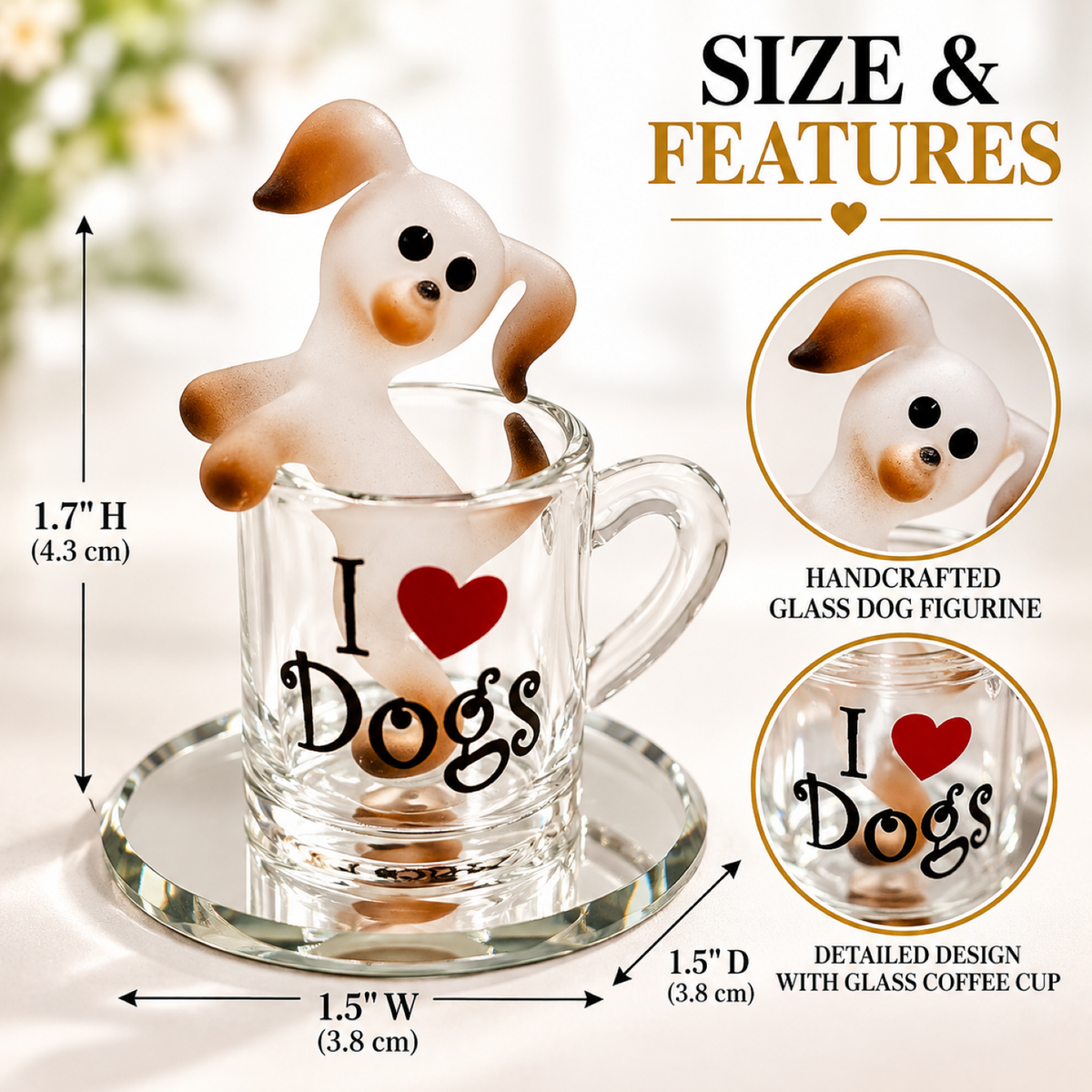 Glass Dog Figurine, Dog in a Cup, Handcrafted Puppy Decor, Dog Lover Gift, I Love Dogs