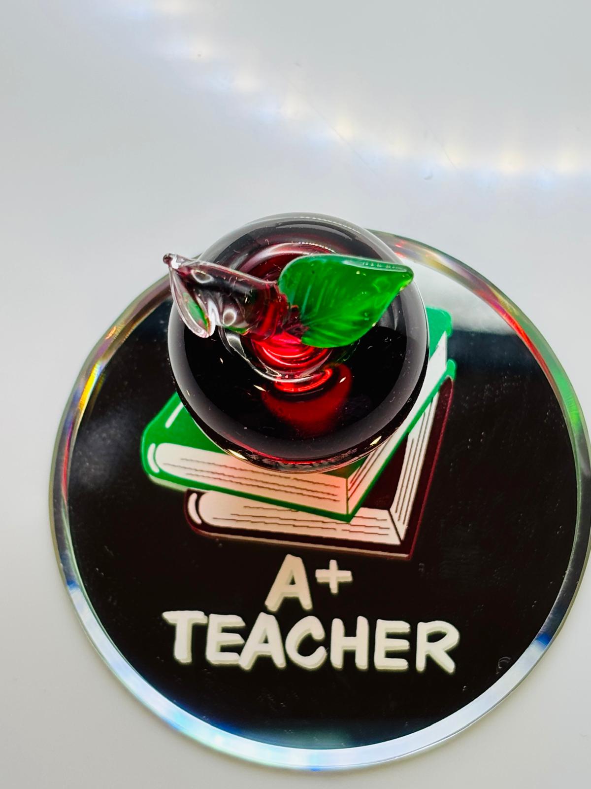 A+ Teacher Glass Apple Figurine | Handcrafted Teacher Appreciation Gift