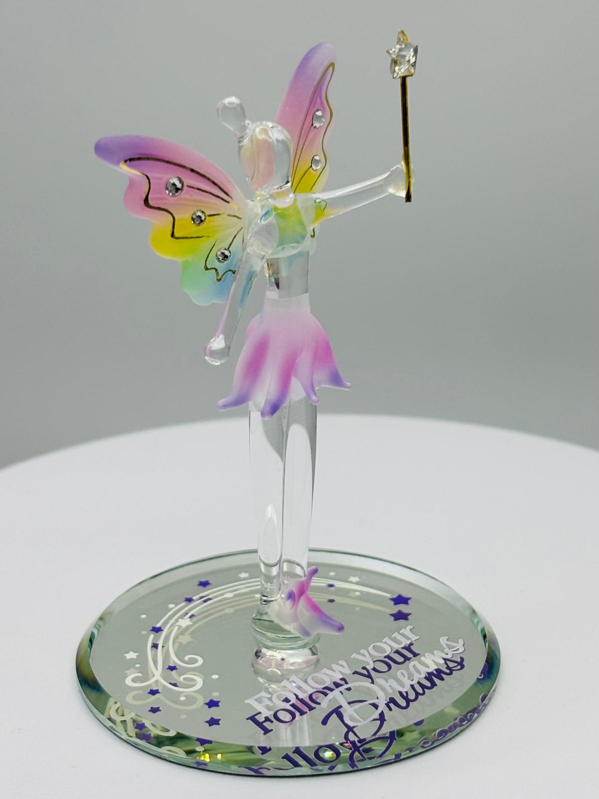 Follow Your Dreams Fairy Glass Figurine Handcrafted Inspirational Fantasy Decor