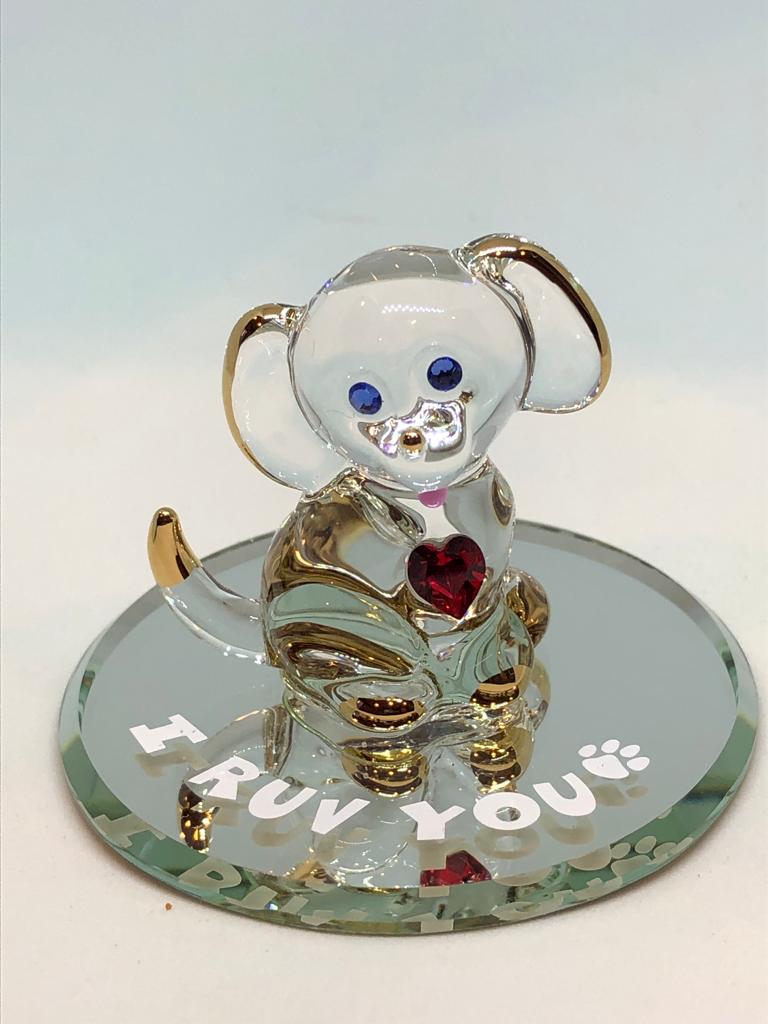 Glass Baron Puppy Collectible Figurine with Crystal & 22kt Gold Accents