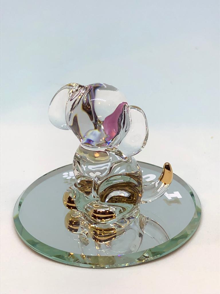 Glass Baron Puppy Collectible Figurine with Crystal & 22kt Gold Accents