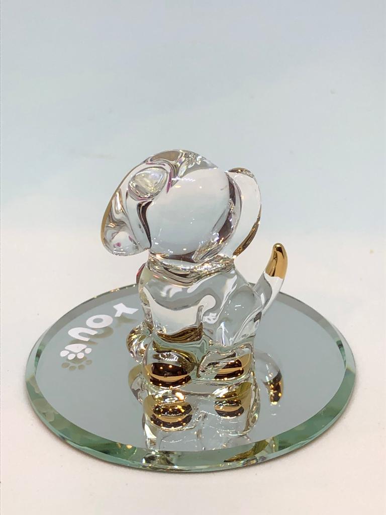 Glass Baron Puppy Collectible Figurine with Crystal & 22kt Gold Accents