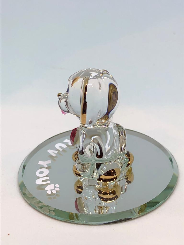 Glass Baron Puppy Collectible Figurine with Crystal & 22kt Gold Accents