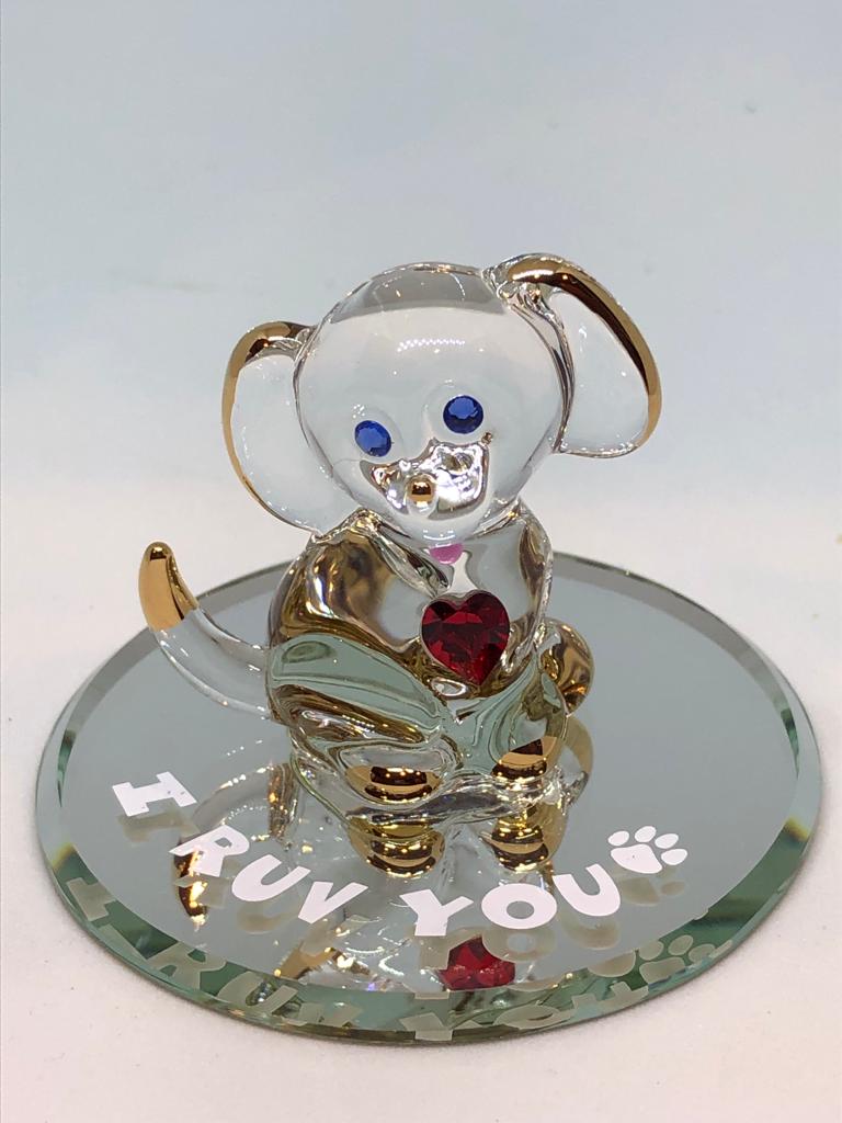 Glass Baron Puppy Collectible Figurine with Crystal & 22kt Gold Accents